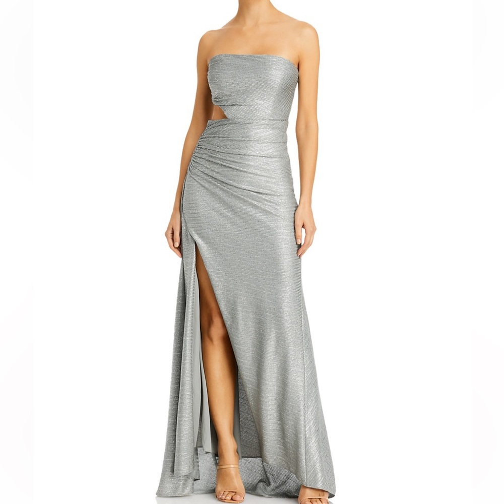 Ramy Brook Strapless Side Cutout Silver Evening Gown (Size 0)